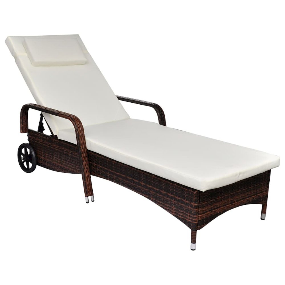 Rattan Sun Bed Brown Poly Rattan Standard Adjustable Armrests