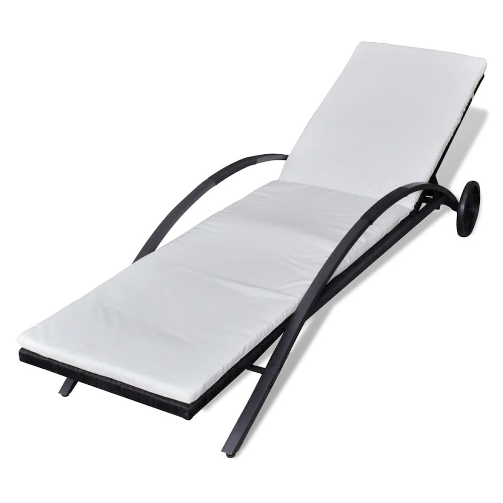 Sun Lounger Black, Cream White PE Rattan 78.7 in long
