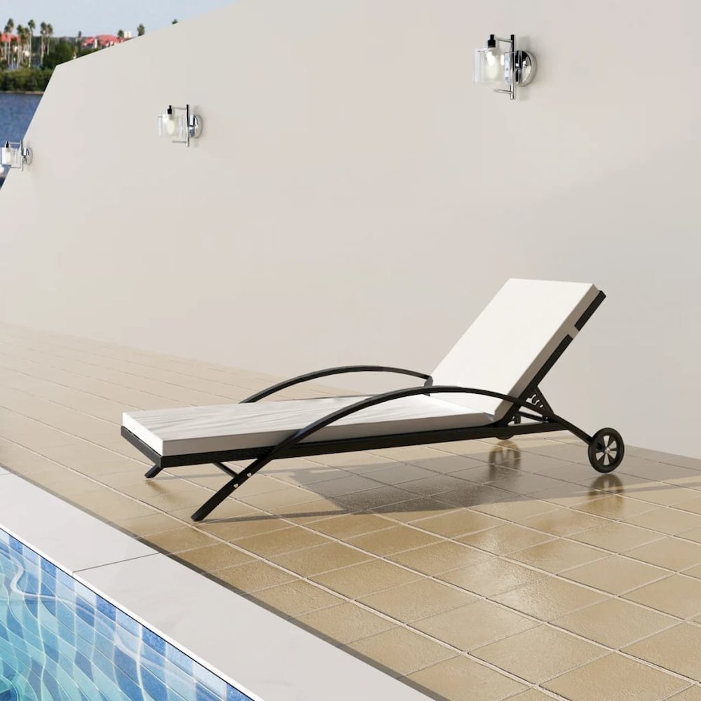 Sun Lounger Black, Cream White PE Rattan 78.7 in long