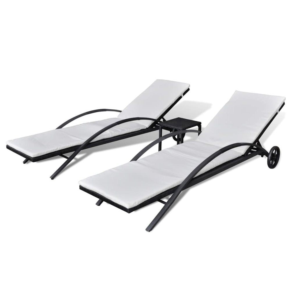 Sun Lounger Black Poly Rattan 78.7 in Adjustable Armrests