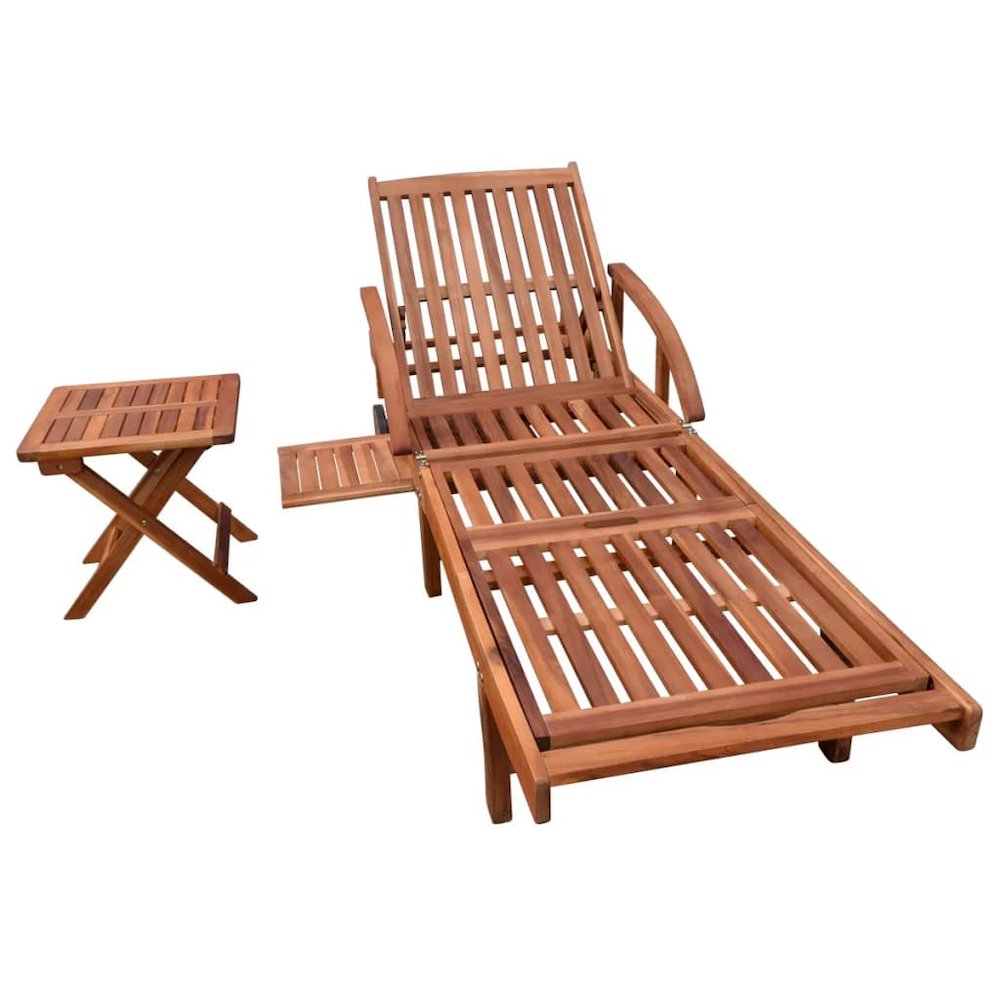 Sun Lounger And Table Brown Solid acacia wood Standard Foldable