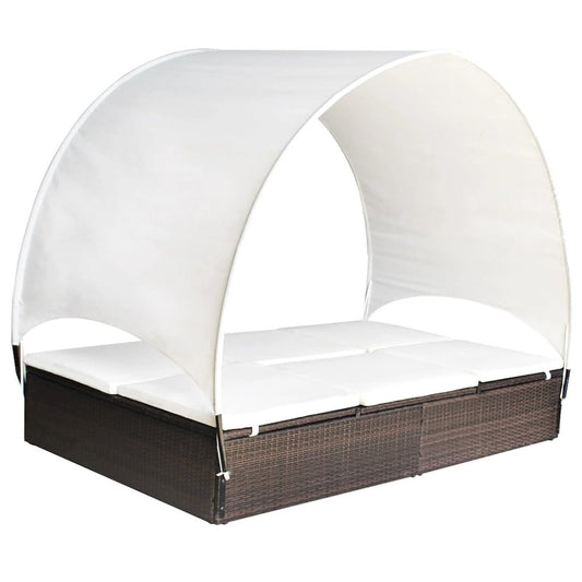 Sun Lounger With Canopy Brown, Cream White