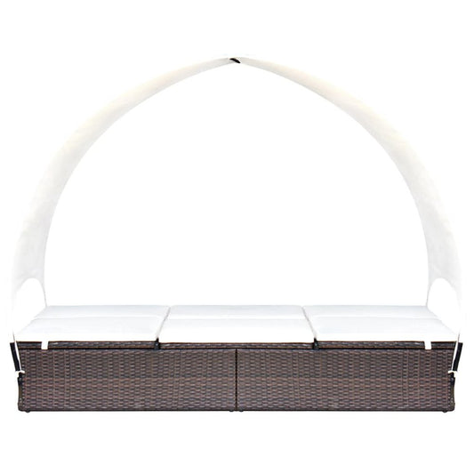 Sun Lounger With Canopy Brown, Cream White