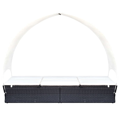 Sun Lounger With Canopy Black, Cream White