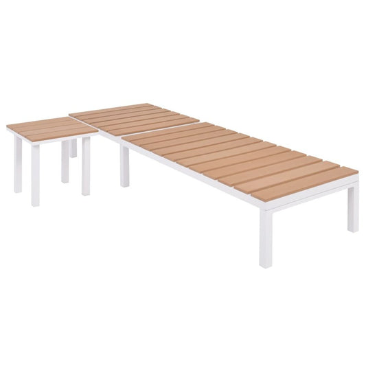 Sun Lounger Set of 2 White and Brown Aluminum Standard