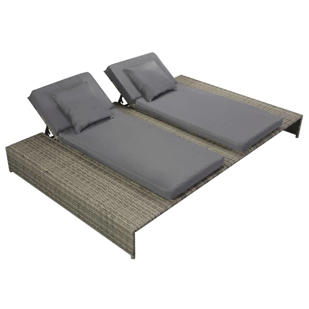 Sun Lounger Grey PE rattan, powder-coated steel, fabric Double