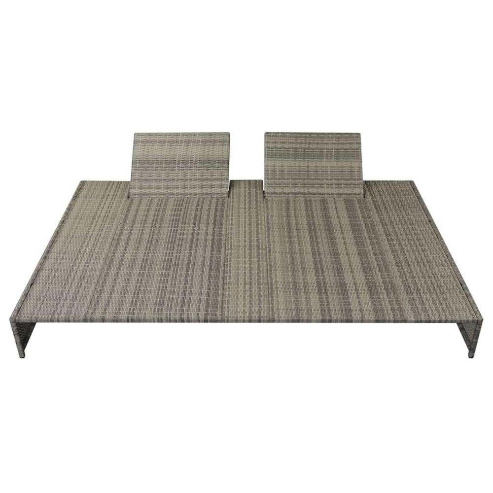 Sun Lounger Grey PE rattan, powder-coated steel, fabric Double