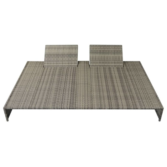 Sun Lounger Grey PE rattan, powder-coated steel, fabric Double