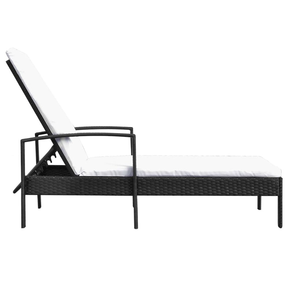 Sun Lounger Black PE Rattan Standard Adjustable Armrests