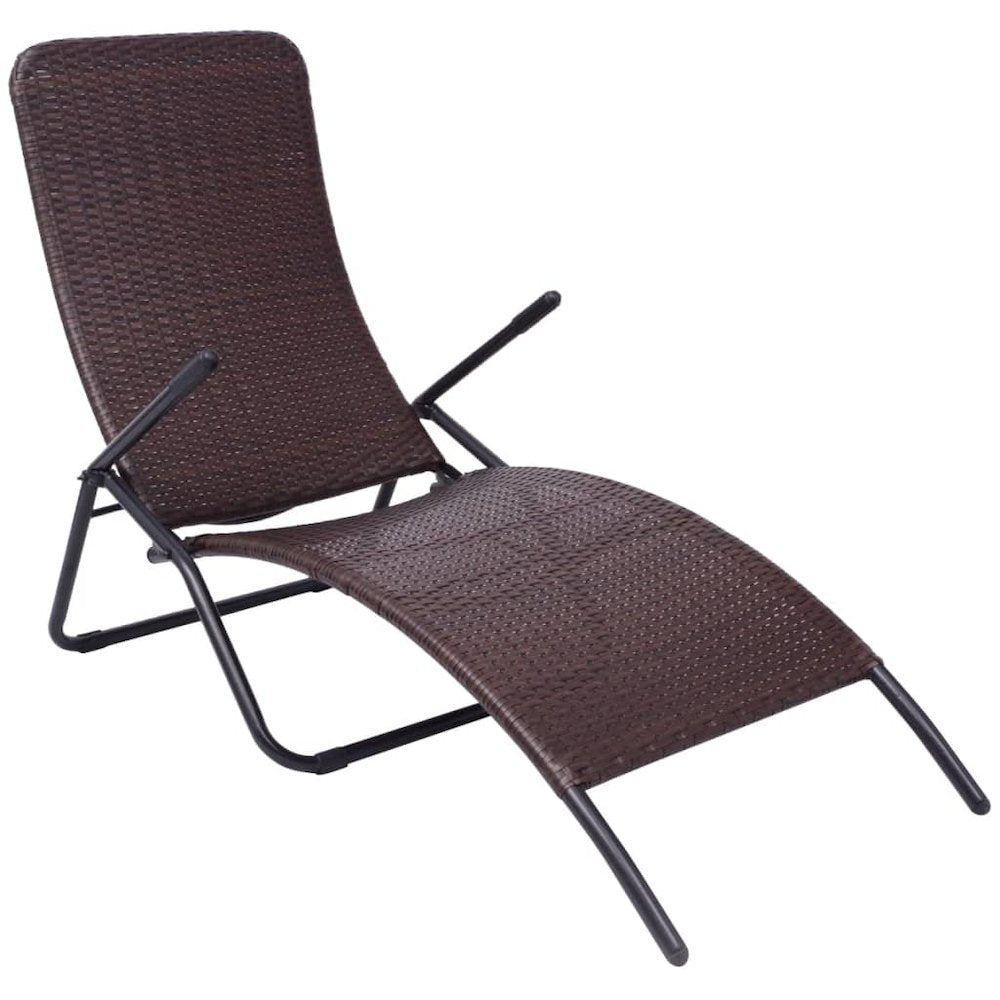 Sun Lounger Brown Poly Rattan, Powder-Coated Steel Medium