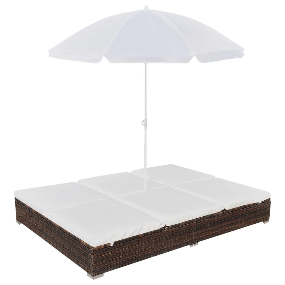 Sun Lounger Brown PE Rattan 78.7x55.1x11.0 in Adjustable Armrests