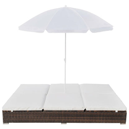 Sun Lounger Brown PE Rattan 78.7x55.1x11.0 in Adjustable Armrests