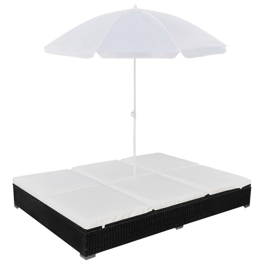 Sun Lounger Black PE rattan 78.7x55.1 in Outdoor Lounge Bed