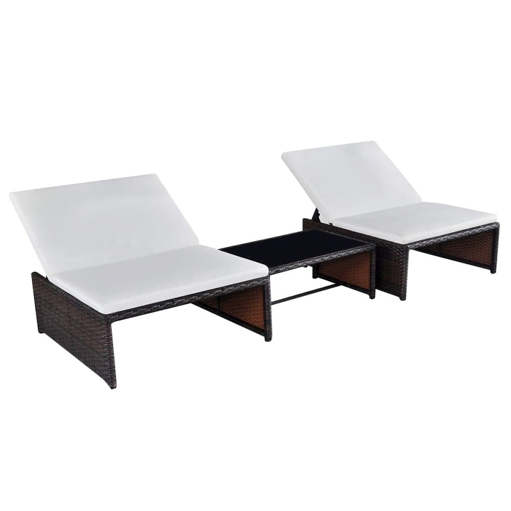 Reclining Garden Chair Set of 3 Brown PE Rattan Adjustable