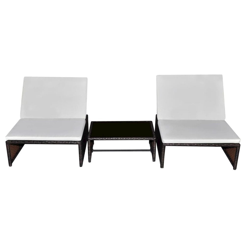 Reclining Garden Chair Set of 3 Brown PE Rattan Adjustable