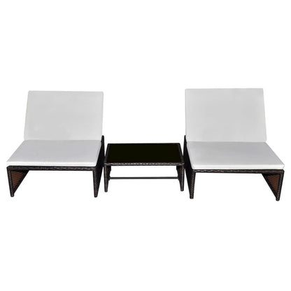 Reclining Garden Chair Set of 3 Brown PE Rattan Adjustable