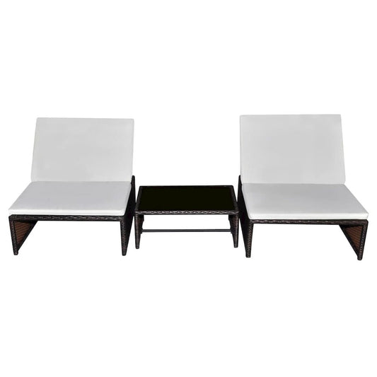 Reclining Garden Chair Set of 3 Brown PE Rattan Adjustable