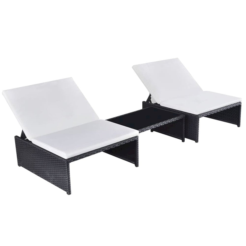 Reclining Garden Chair Set of 3 Black and cream white