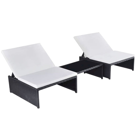 Reclining Garden Chair Set of 3 Black and cream white