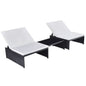 Reclining Garden Chair Set of 3 Black and cream white