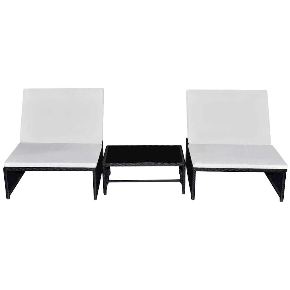 Reclining Garden Chair Set of 3 Black and cream white