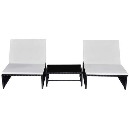 Reclining Garden Chair Set of 3 Black and cream white