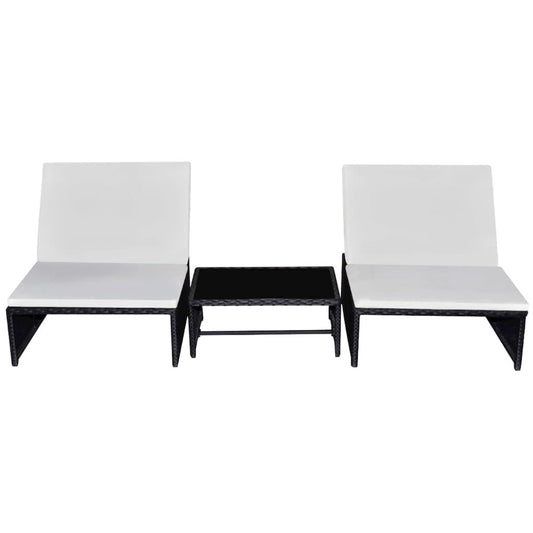 Reclining Garden Chair Set of 3 Black and cream white