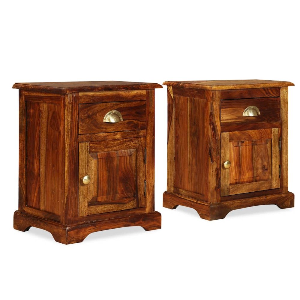 Bedside Cabinet Set of 2 Brown Solid Sheesham Wood Medium
