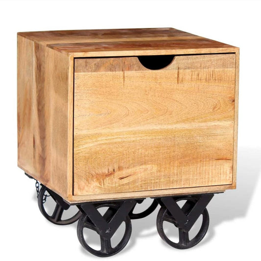 Side Table with Drawer Wheels Mango Wood 15.7"x15.7"x17.7"