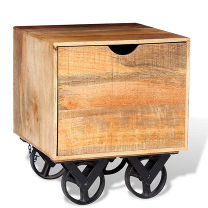 Side Table with Drawer Wheels Mango Wood 15.7"x15.7"x17.7"