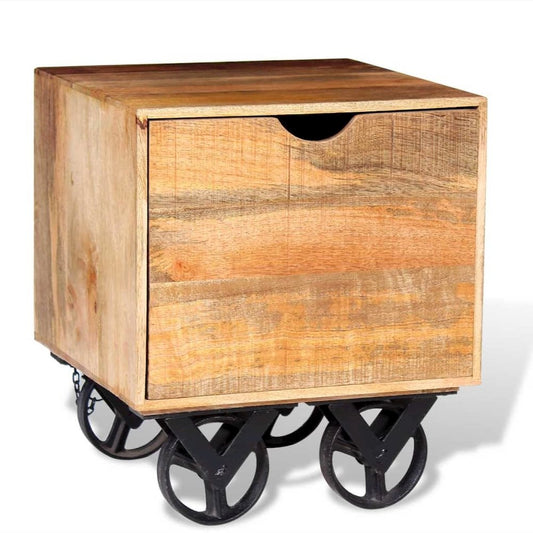 Side Table with Drawer Wheels Mango Wood 15.7"x15.7"x17.7"