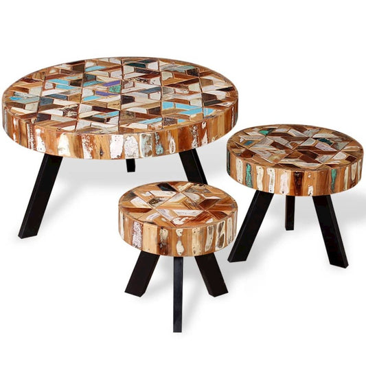 vidaXL Three Piece Coffee Table Set Solid Reclaimed Wood, 244229
