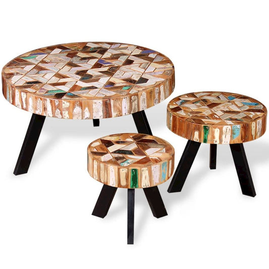 vidaXL Three Piece Coffee Table Set Solid Reclaimed Wood, 244229