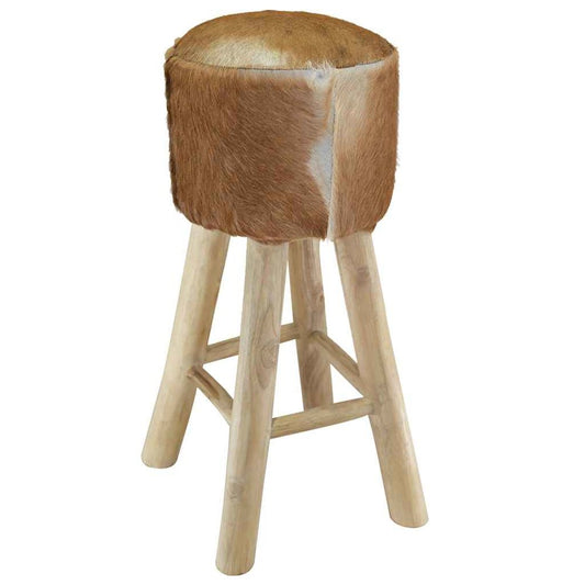vidaXL Bar Stool Real Leather and Solid Teak Wood, 244542
