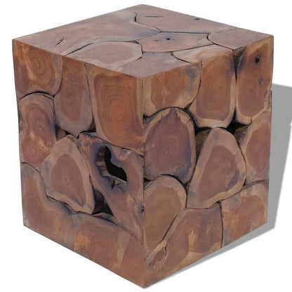 Stool Set of 4 Brown Solid Teak Medium Modular Stool Square
