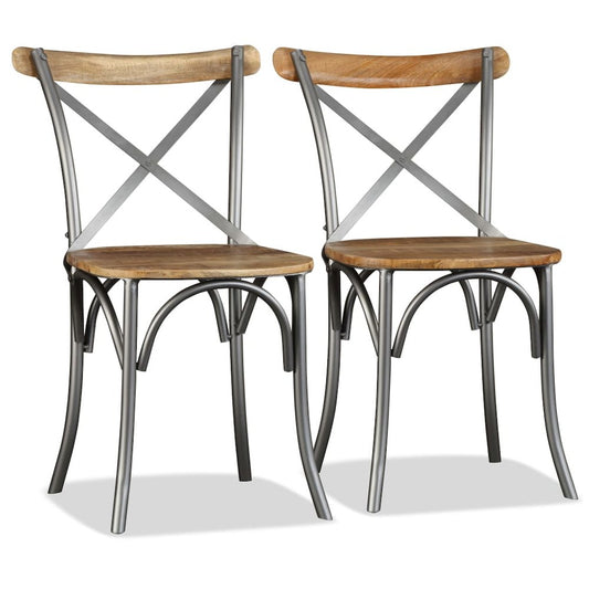 Dining Chair Set of 2 Natural Wood Solid Mango Wood Standard