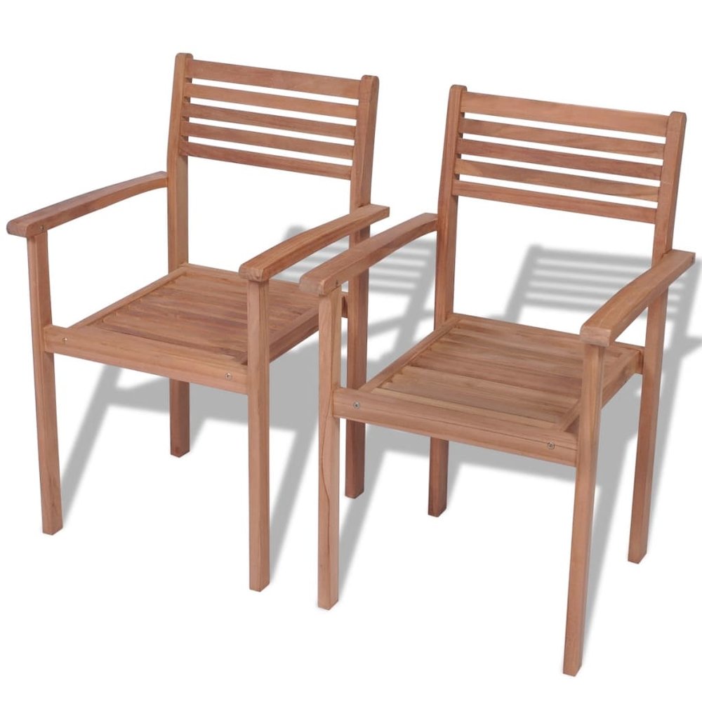 Stackable Chair Set of 2 Warm natural wood Solid teak wood Medium