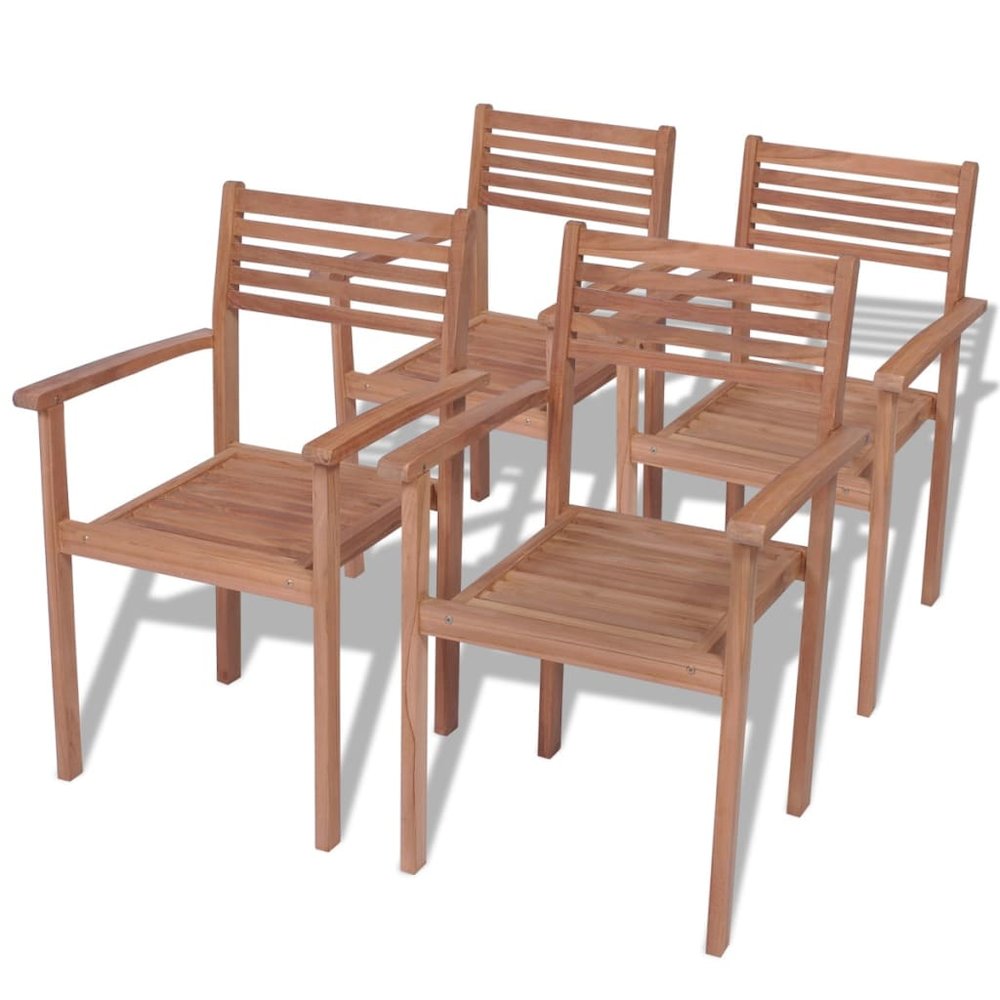 Stackable Chair Set of 4 Warm teak Smooth teak hardwood Standard
