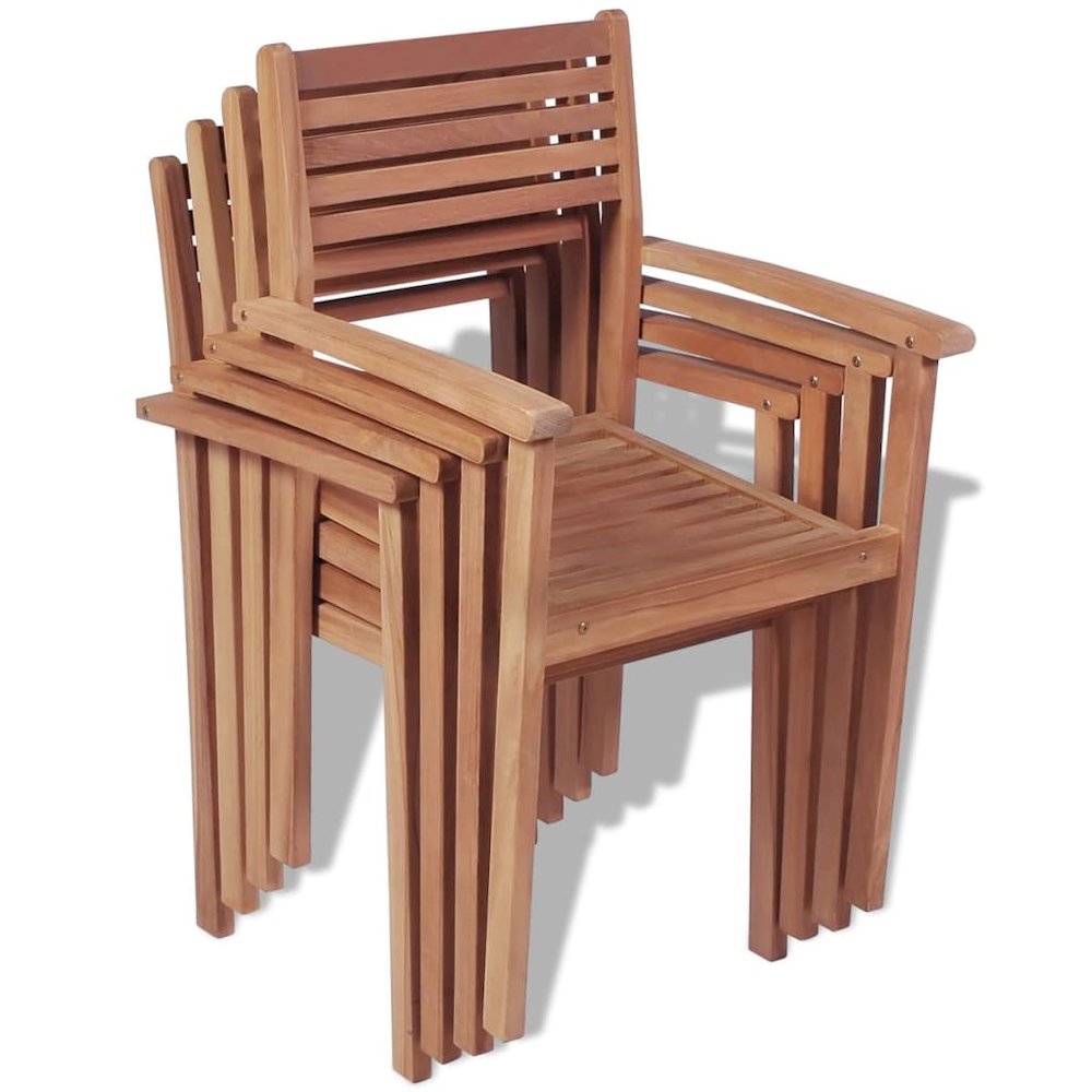 Stackable Chair Set of 4 Warm teak Smooth teak hardwood Standard