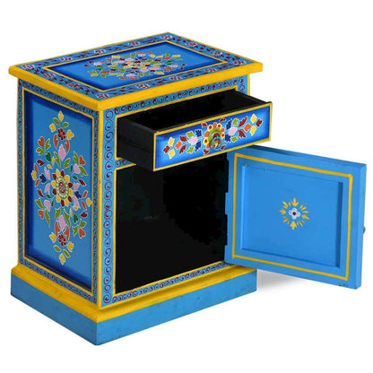Bedside Cabinet Turquoise, Yellow, Multicolor Solid Mango Wood