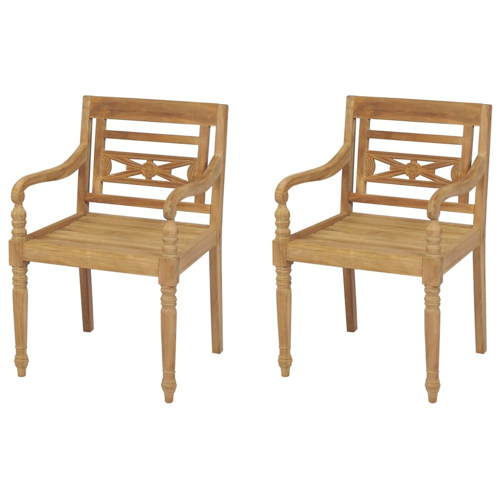 Garden Chair Set of 2 Brown Teak wood Standard Durable