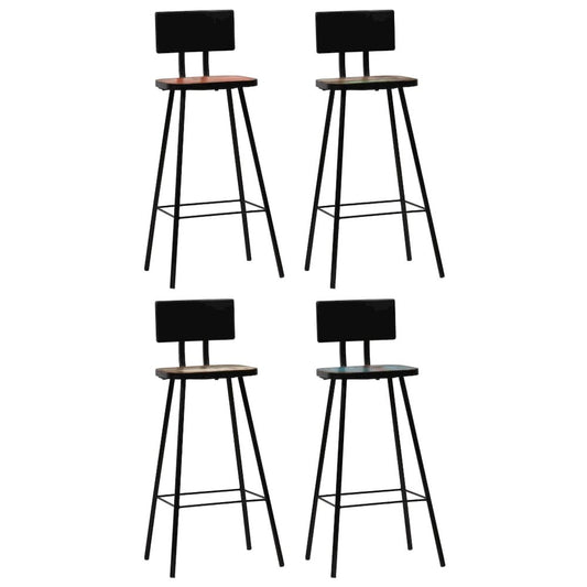 Bar Chair Set of 4 Multicolour Solid reclaimed wood and steel