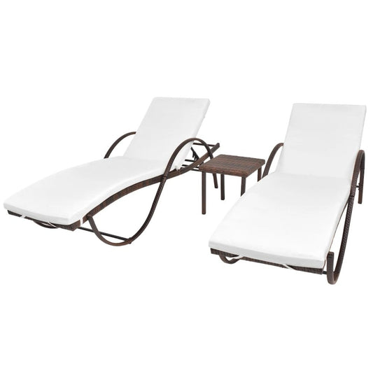 Sun Lounger Set of 5 Brown Powder-coated steel, PE rattan Large