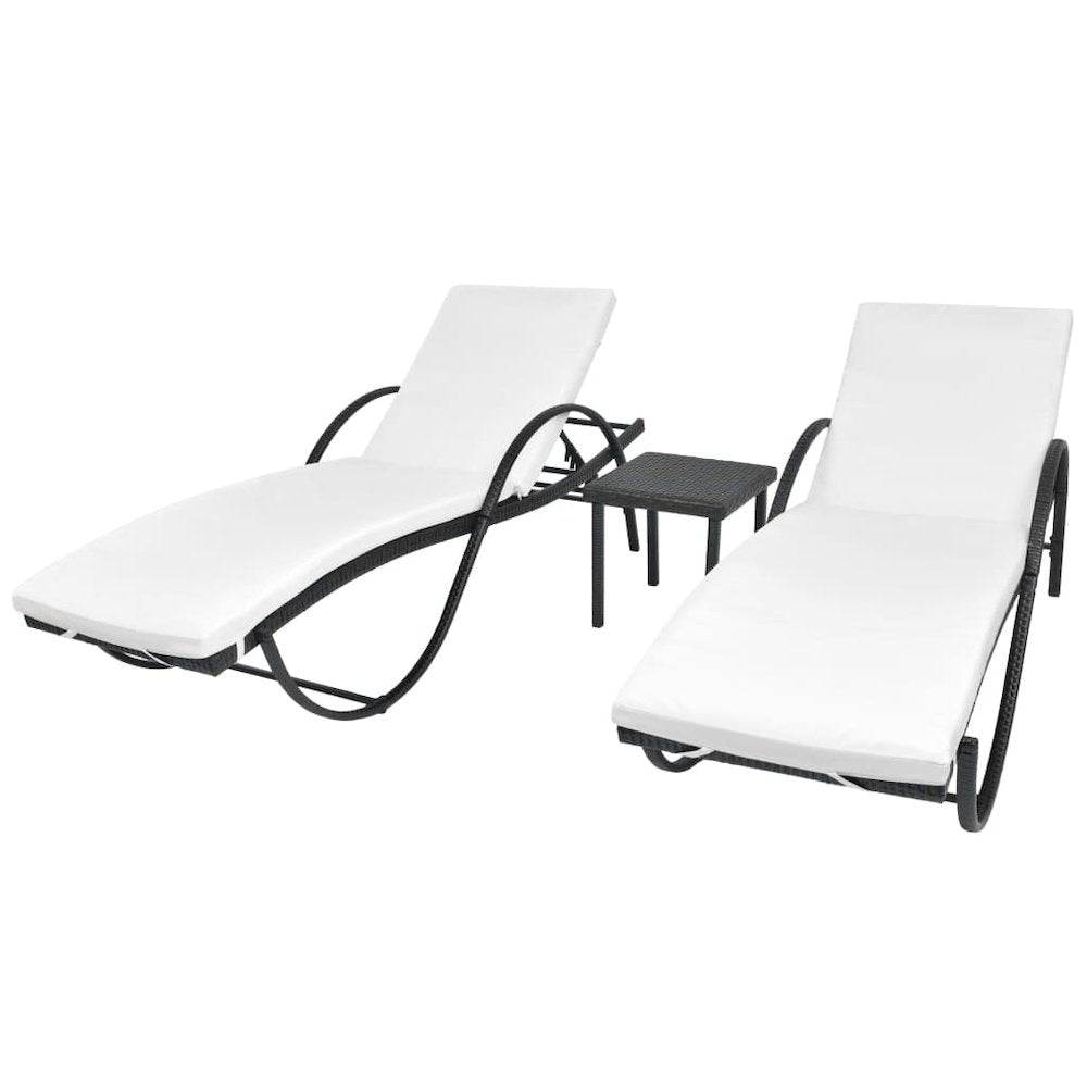 Sunlounger Set of 5 Black and cream white