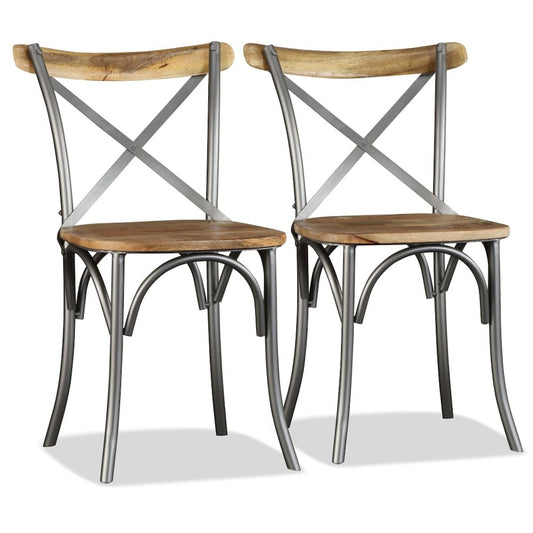 Dining Chair Set of 4 Brown and Silver