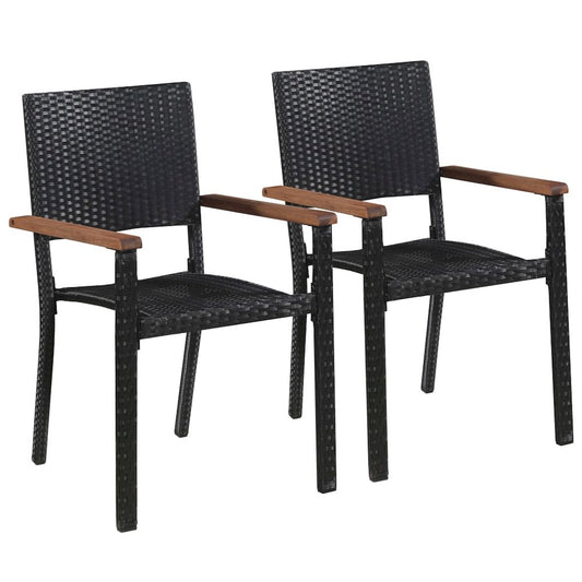 Dining Chair Set of 2 Black PE Rattan Standard Durable