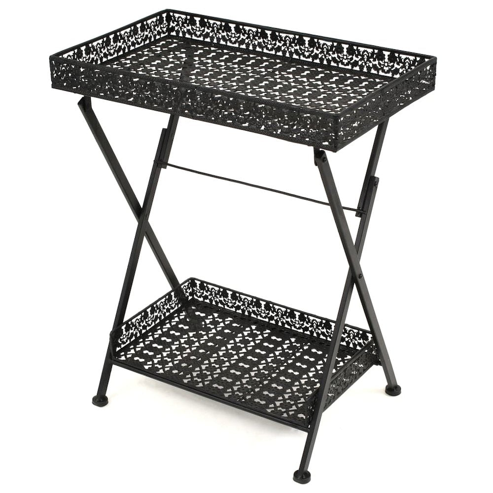 Table Black Metal 22.8x13.8x28.3 in Foldable Tea Table
