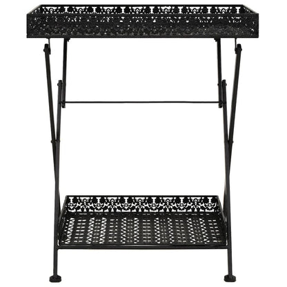 Table Black Metal 22.8x13.8x28.3 in Foldable Tea Table