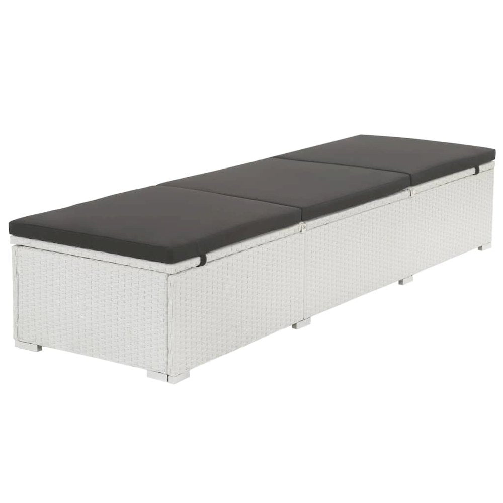 Sunlounger Set White and Black PE rattan