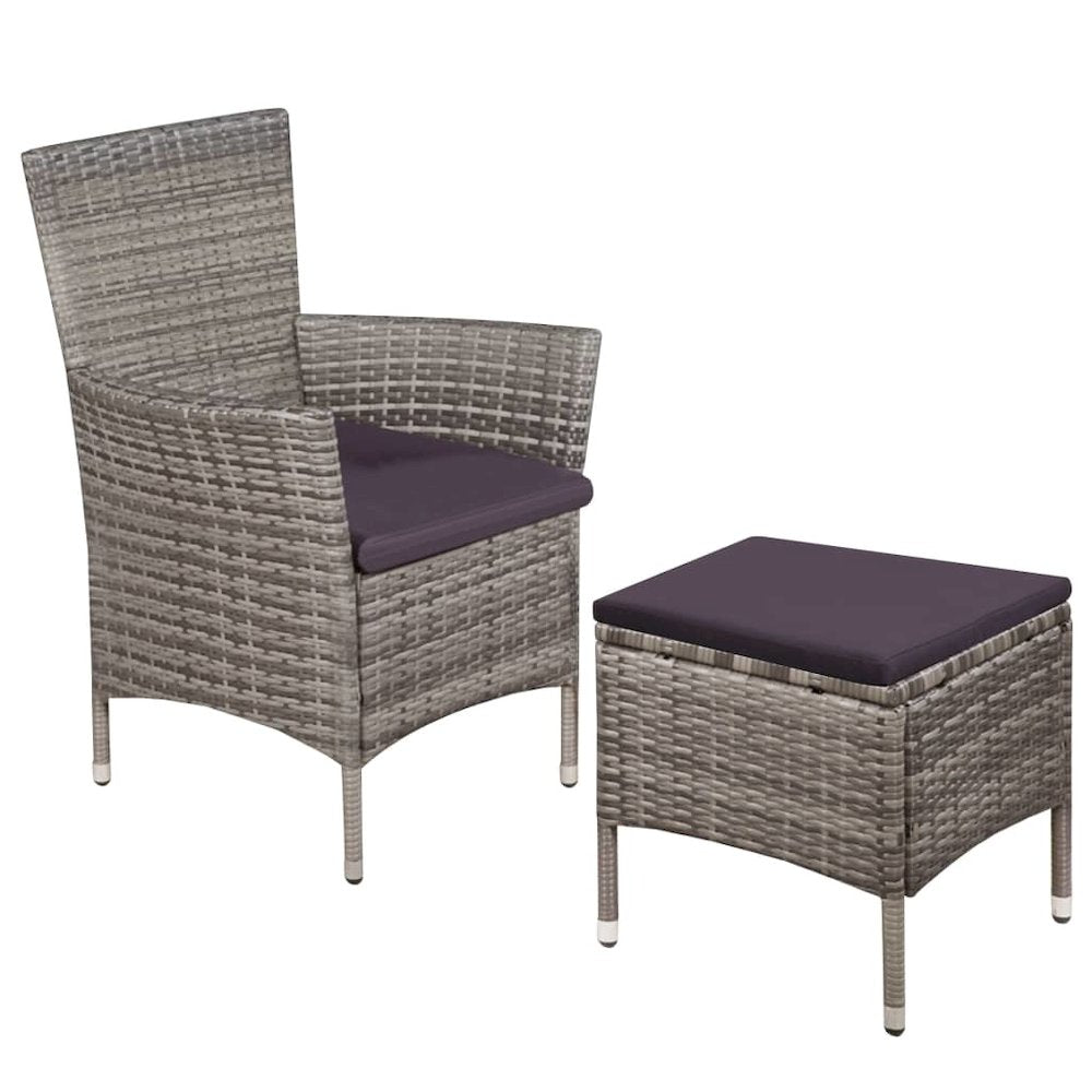 Dining Chair With Stool Gray Poly Rattan Standard